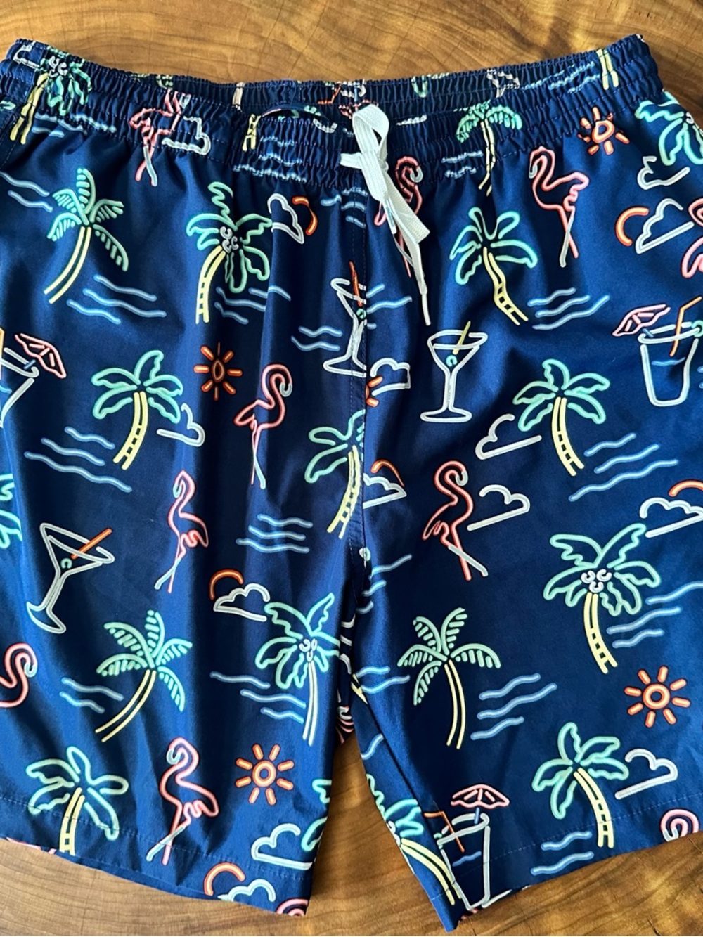 chubbies Navy Blue Swim Trunks with Multicolor Print